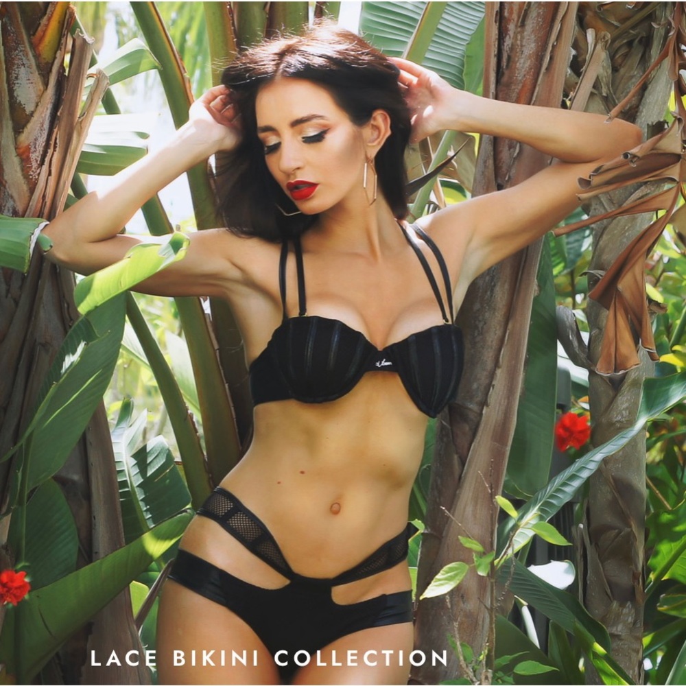 Black or Leopard/Black Patent Leather & Lace Bustier Bikini 🐆